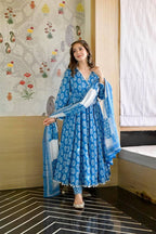 Sky Blue Satin Silk Anarkali Gown With Tam Tam Work Border
