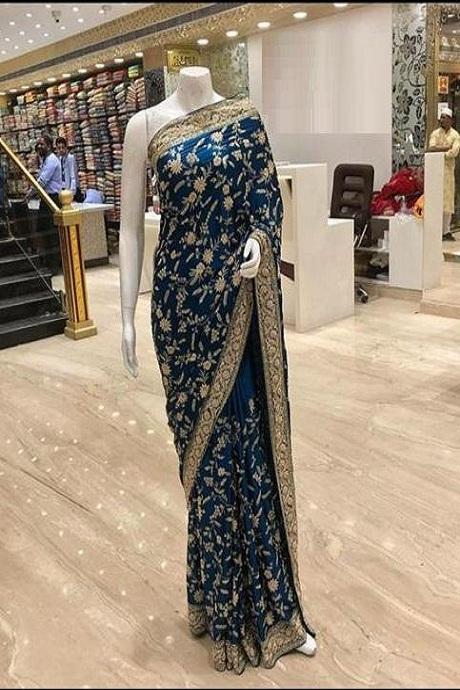 bollywood style jacquard Poly Silk Printed Saree for wedding wear