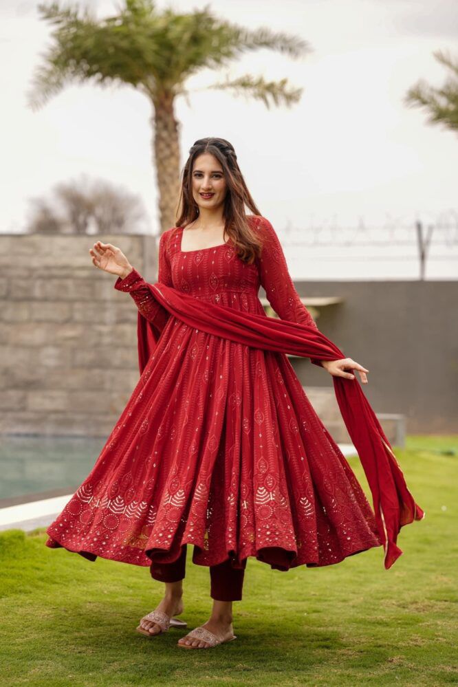Kalmkari Designer Red Color Stylish Anarkali Gown