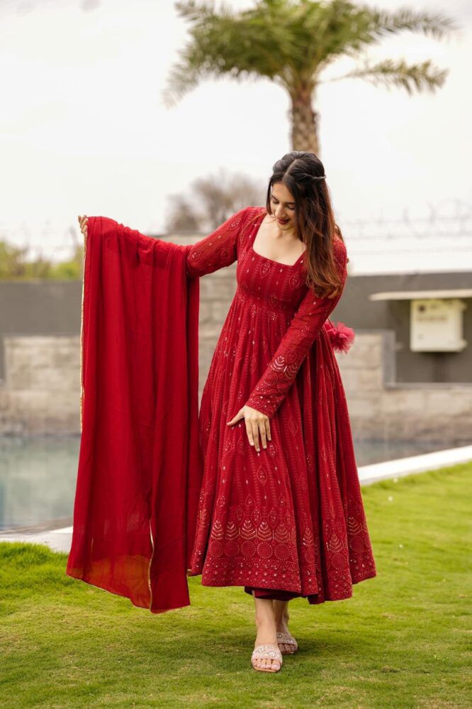 Kalmkari Designer Red Color Stylish Anarkali Gown