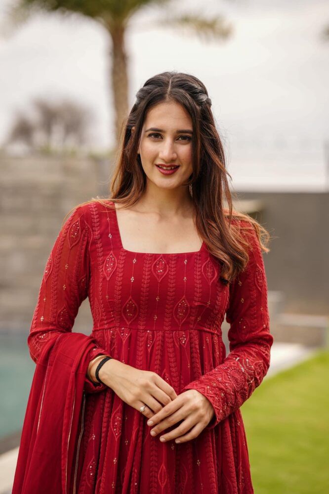 Kalmkari Designer Red Color Stylish Anarkali Gown