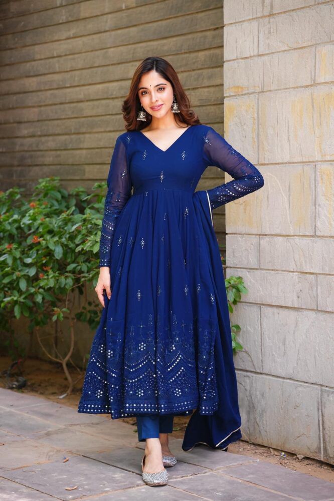 Beautiful Blue Color Attractive Designer Online Gown
