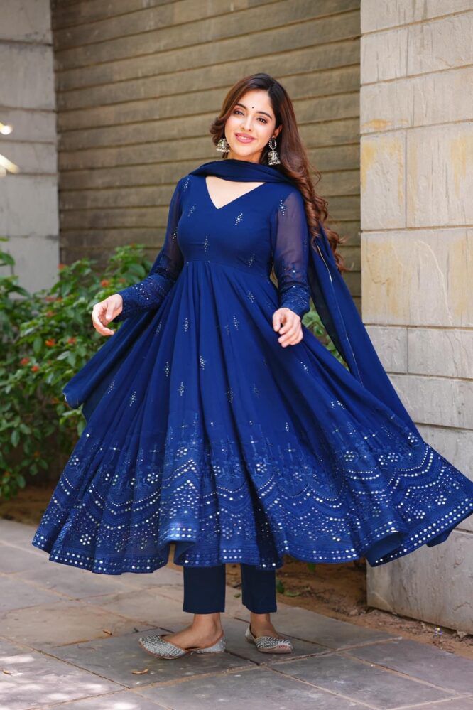Beautiful Blue Color Attractive Designer Online Gown