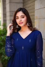 Beautiful Blue Color Attractive Designer Online Gown
