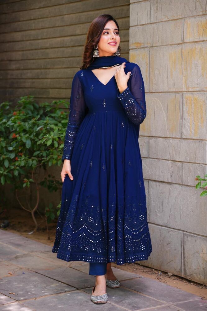 Beautiful Blue Color Attractive Designer Online Gown