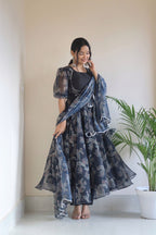 Stylish Soft Heavy Silk Anarkali Flared Black Gown