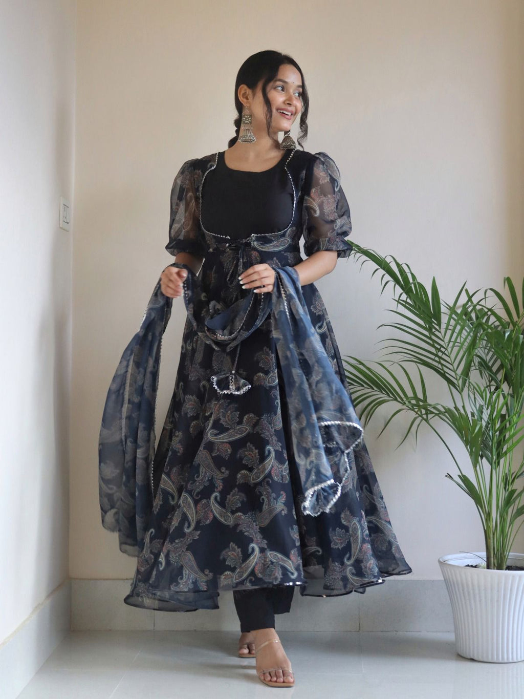 Stylish Soft Heavy Silk Anarkali Flared Black Gown