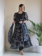 Stylish Soft Heavy Silk Anarkali Flared Black Gown
