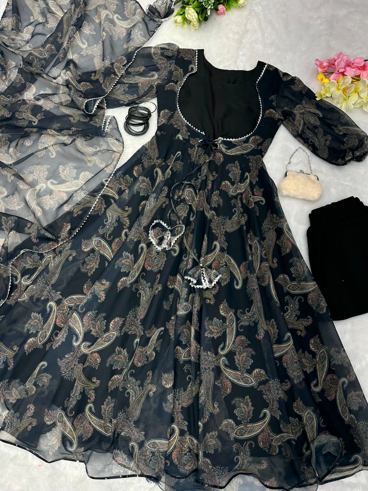 Stylish Soft Heavy Silk Anarkali Flared Black Gown