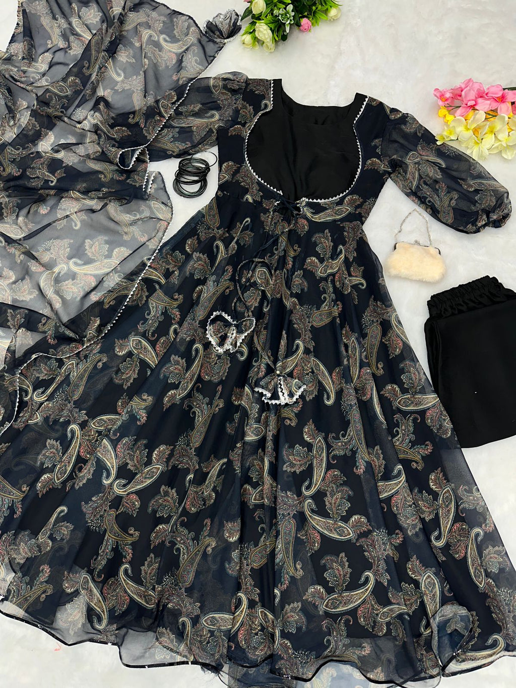 Stylish Soft Heavy Silk Anarkali Flared Black Gown