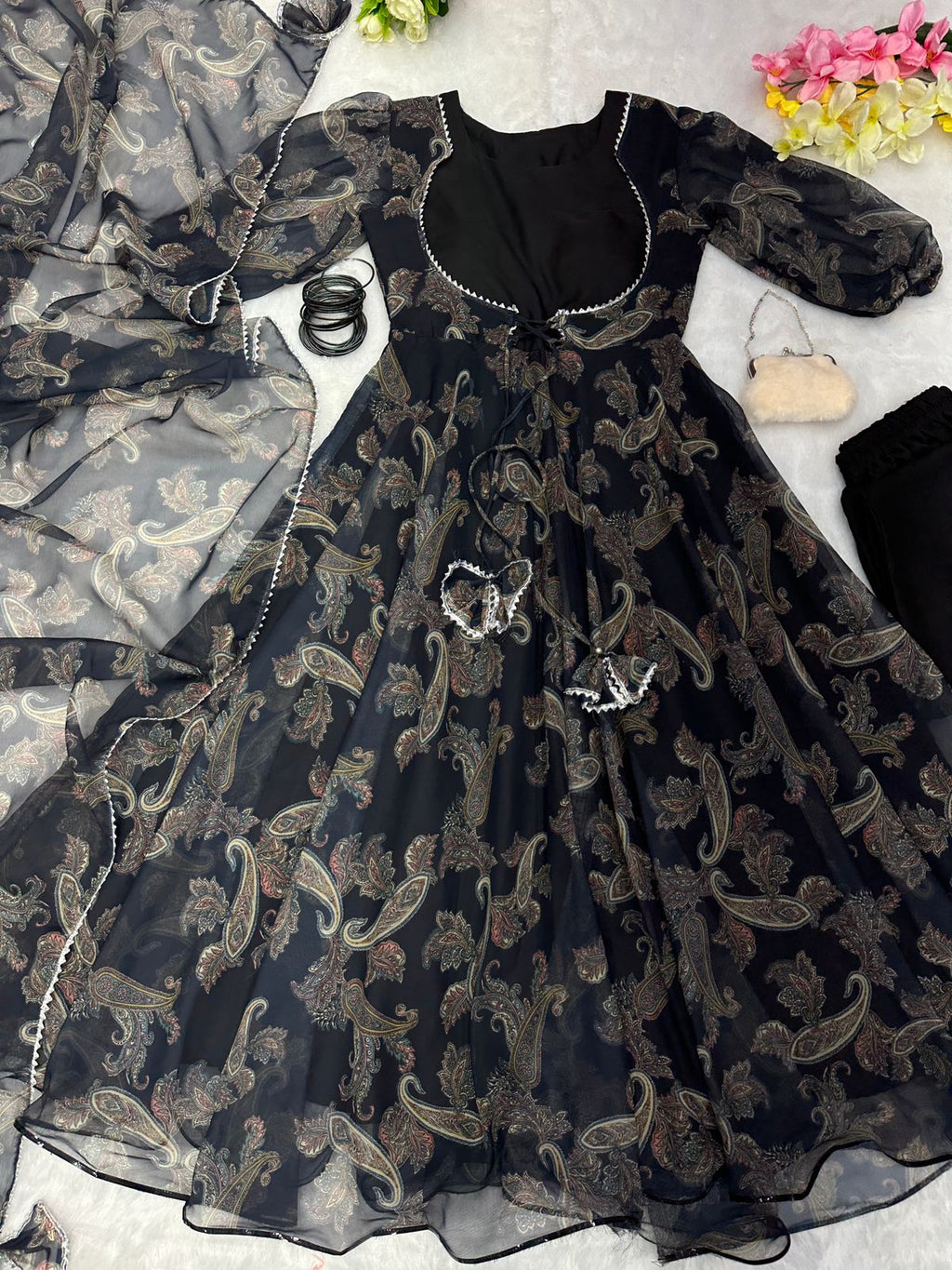 Stylish Soft Heavy Silk Anarkali Flared Black Gown