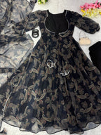 Stylish Soft Heavy Silk Anarkali Flared Black Gown