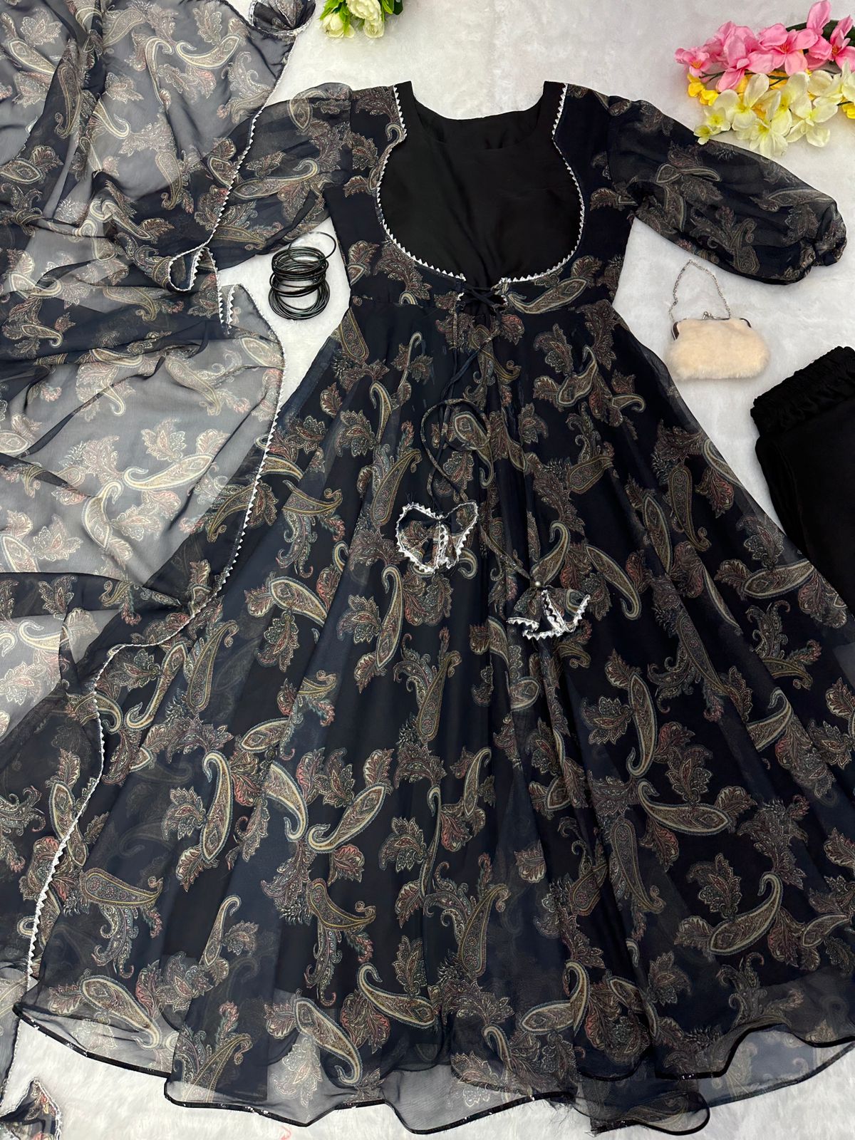 Stylish Soft Heavy Silk Anarkali Flared Black Gown