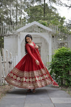 Alluring Red Color Party Wear Gown In Lower Rate