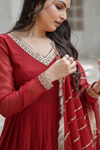 Alluring Red Color Party Wear Gown In Lower Rate