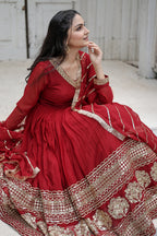 Alluring Red Color Party Wear Gown In Lower Rate