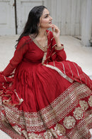 Alluring Red Color Party Wear Gown In Lower Rate