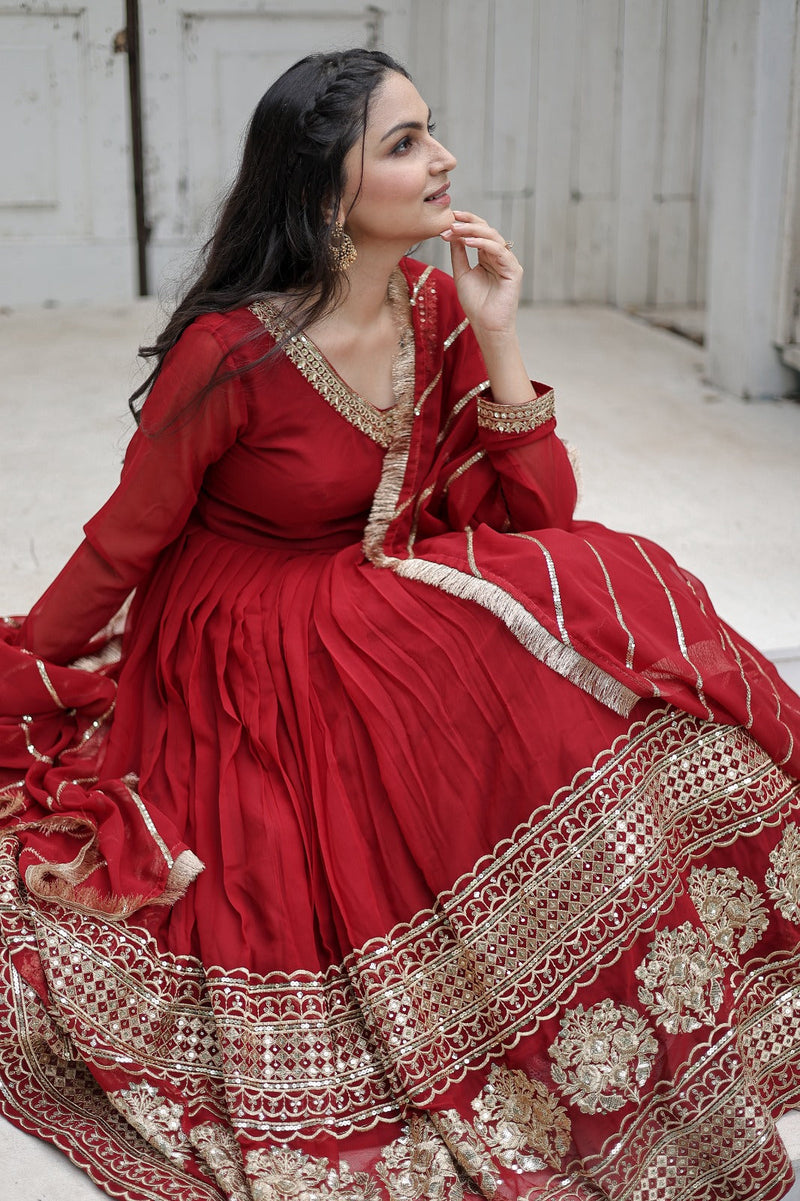 Alluring Red Color Party Wear Gown In Lower Rate