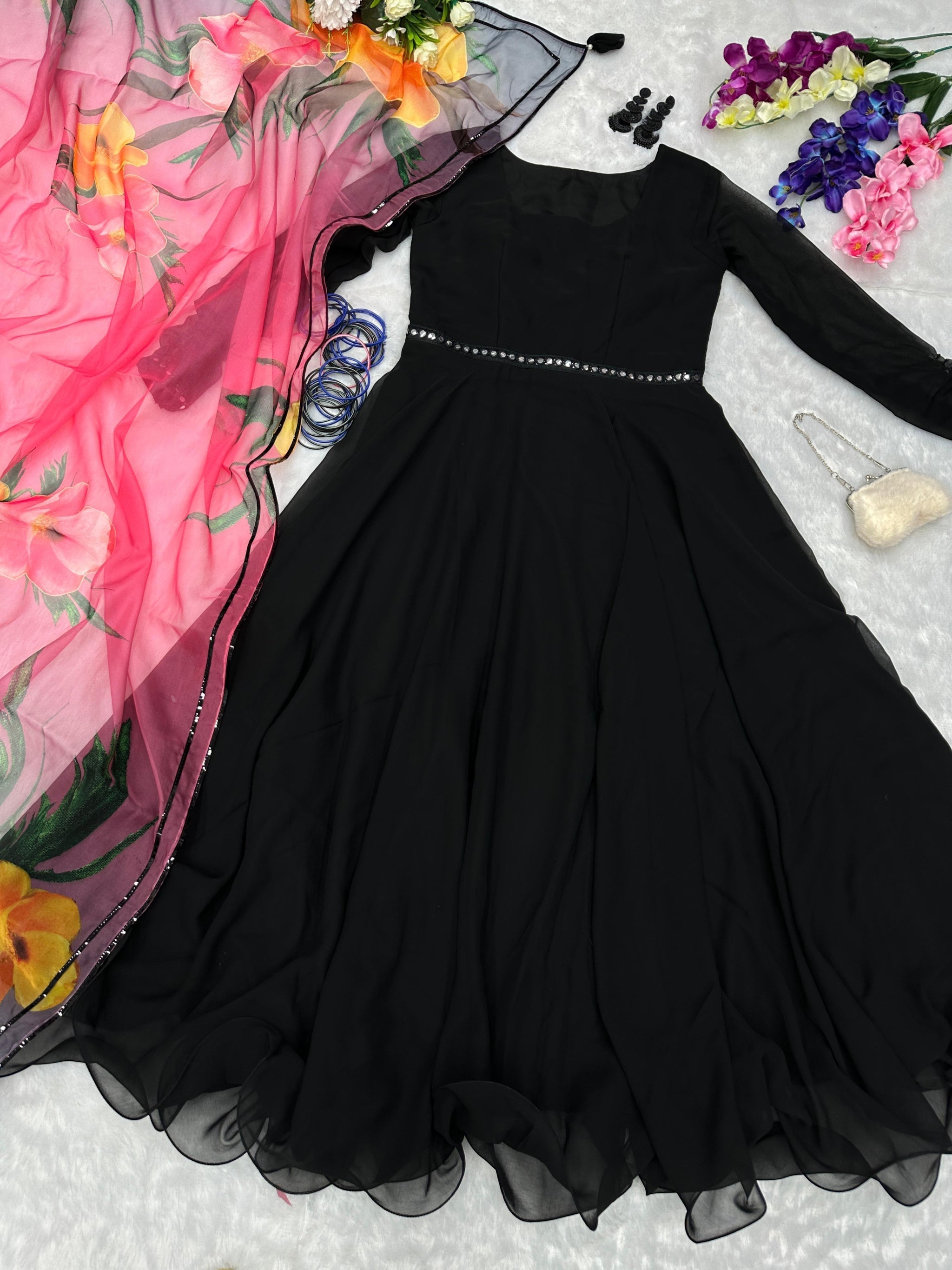 Admirable Dark Black Color Designer Gown For Girls