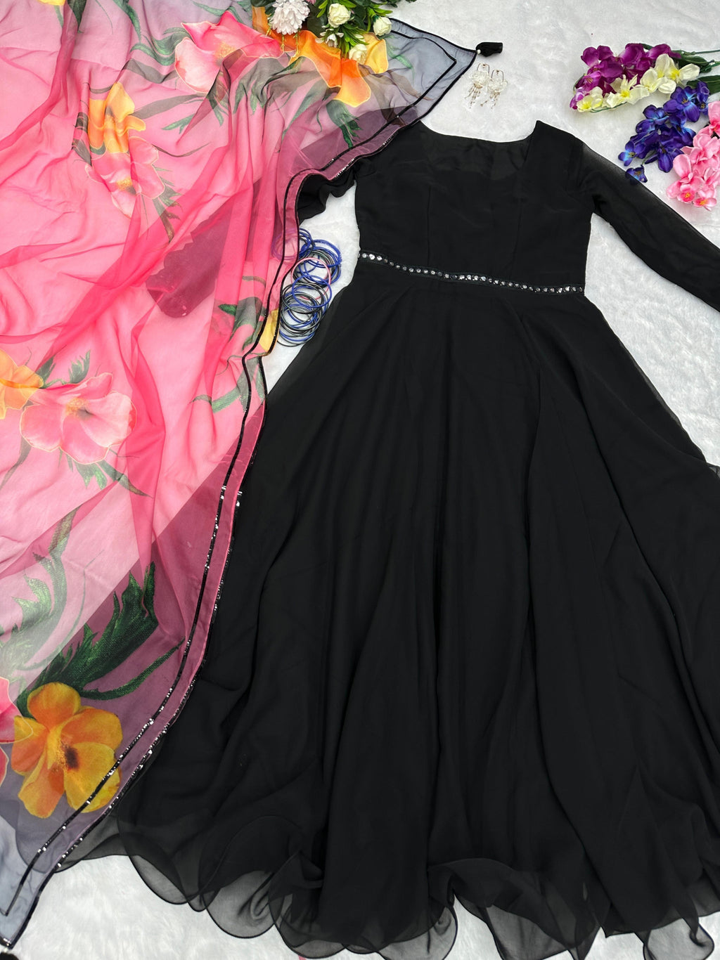 Admirable Dark Black Color Designer Gown For Girls