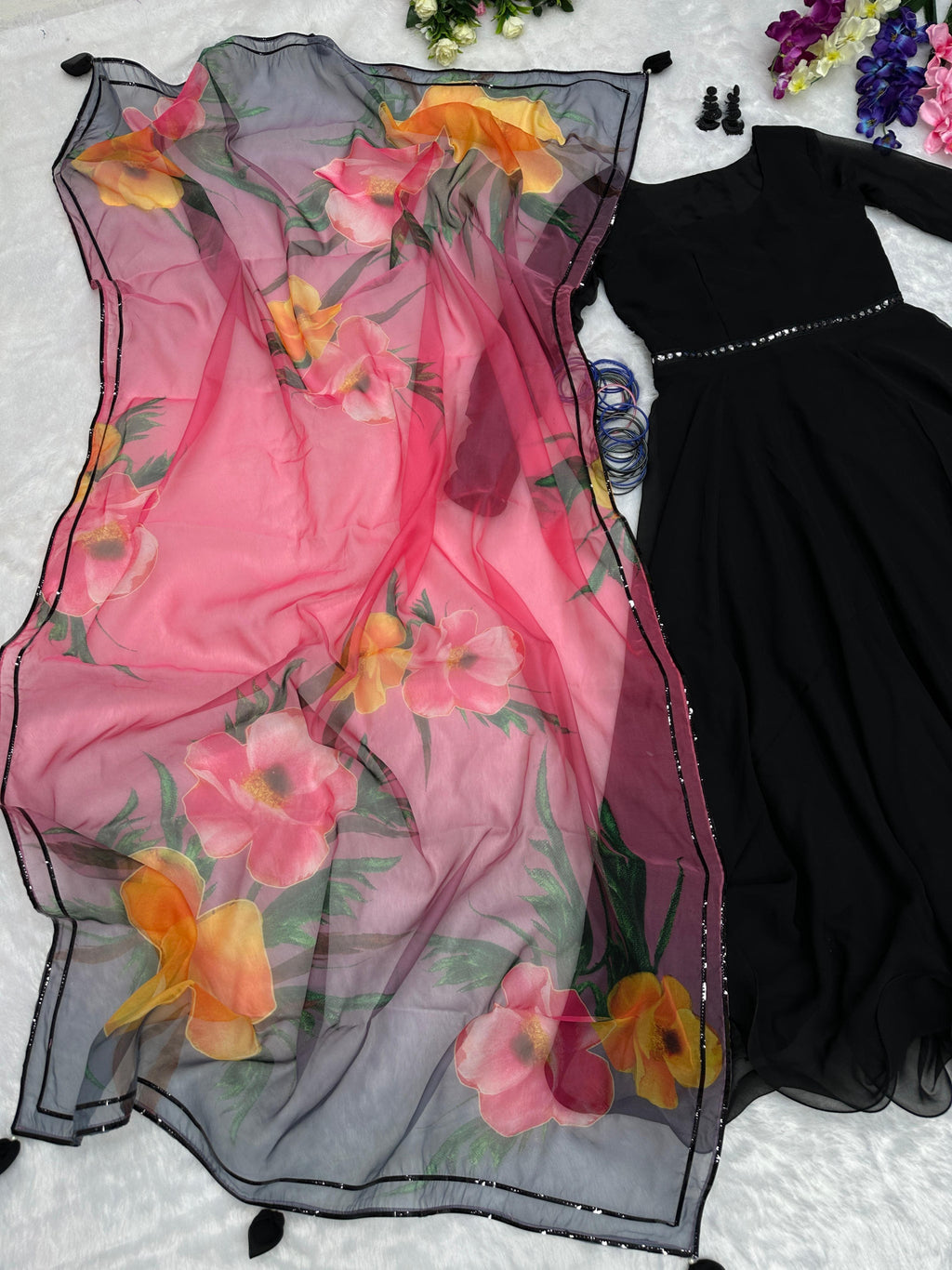 Admirable Dark Black Color Designer Gown For Girls