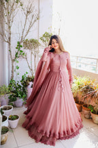 Blazing Pech Color Attractive Heavy Chikankari Gown