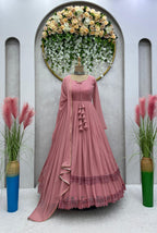 Blazing Pech Color Attractive Heavy Chikankari Gown