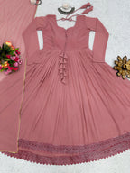 Blazing Pech Color Attractive Heavy Chikankari Gown