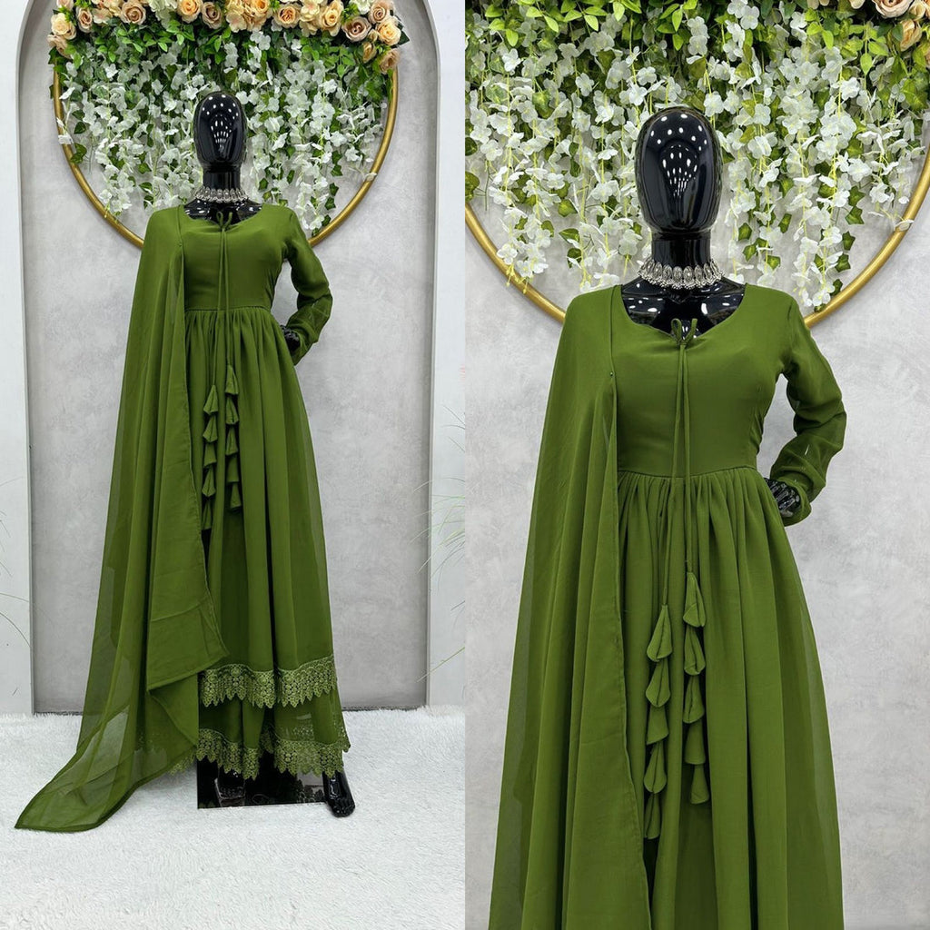 Green Color Pure Designer Attractive Gown 2025