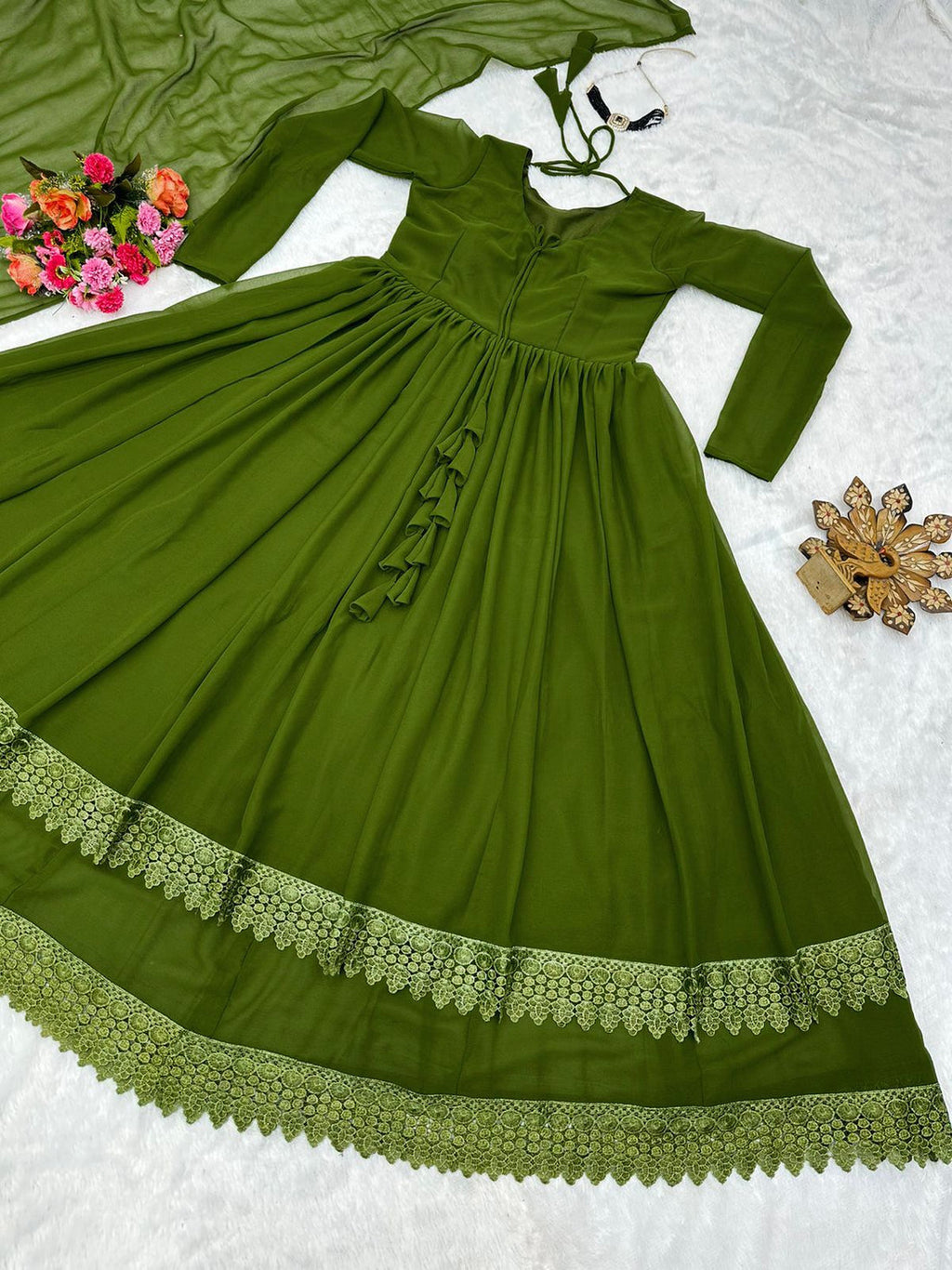 Green Color Pure Designer Attractive Gown 2025