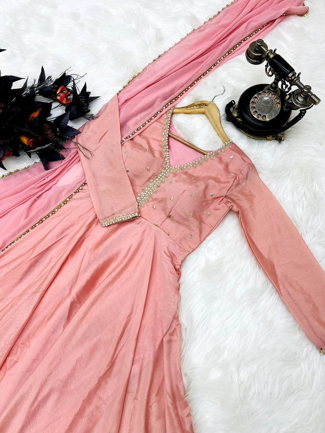 Amazing Pink Color Round Anarkali Flair Gown