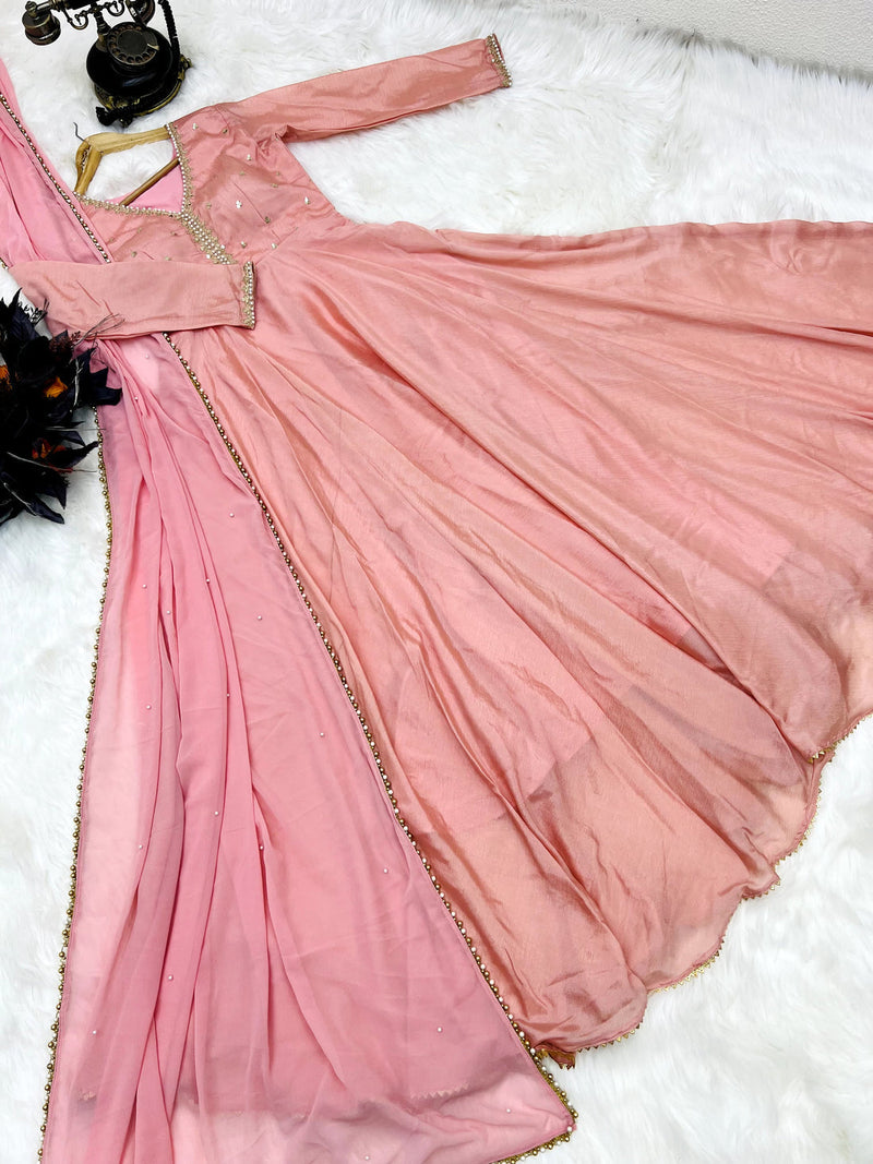 Amazing Pink Color Round Anarkali Flair Gown