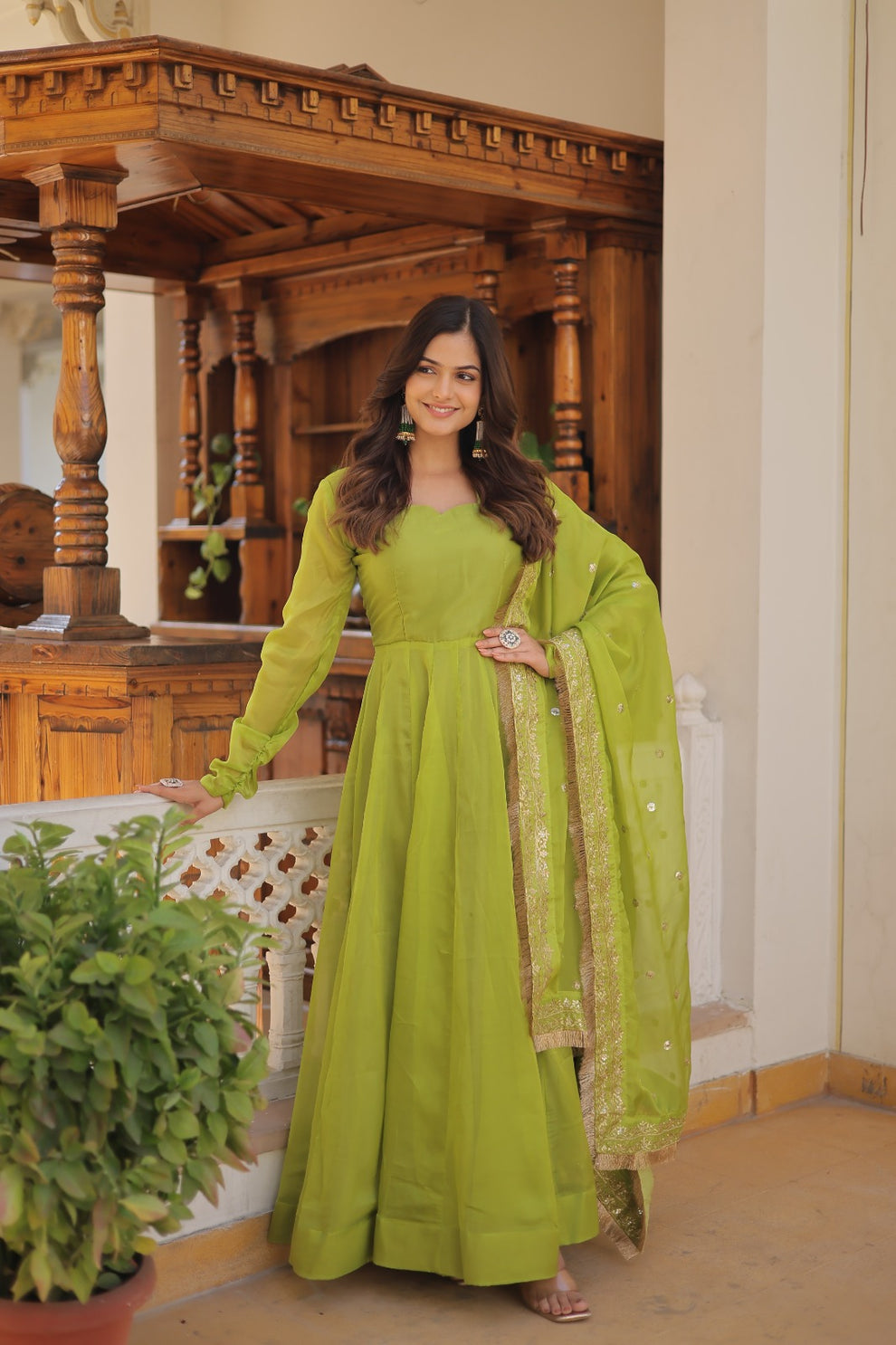 Green Color Beautiful Designer Party Wear Gown