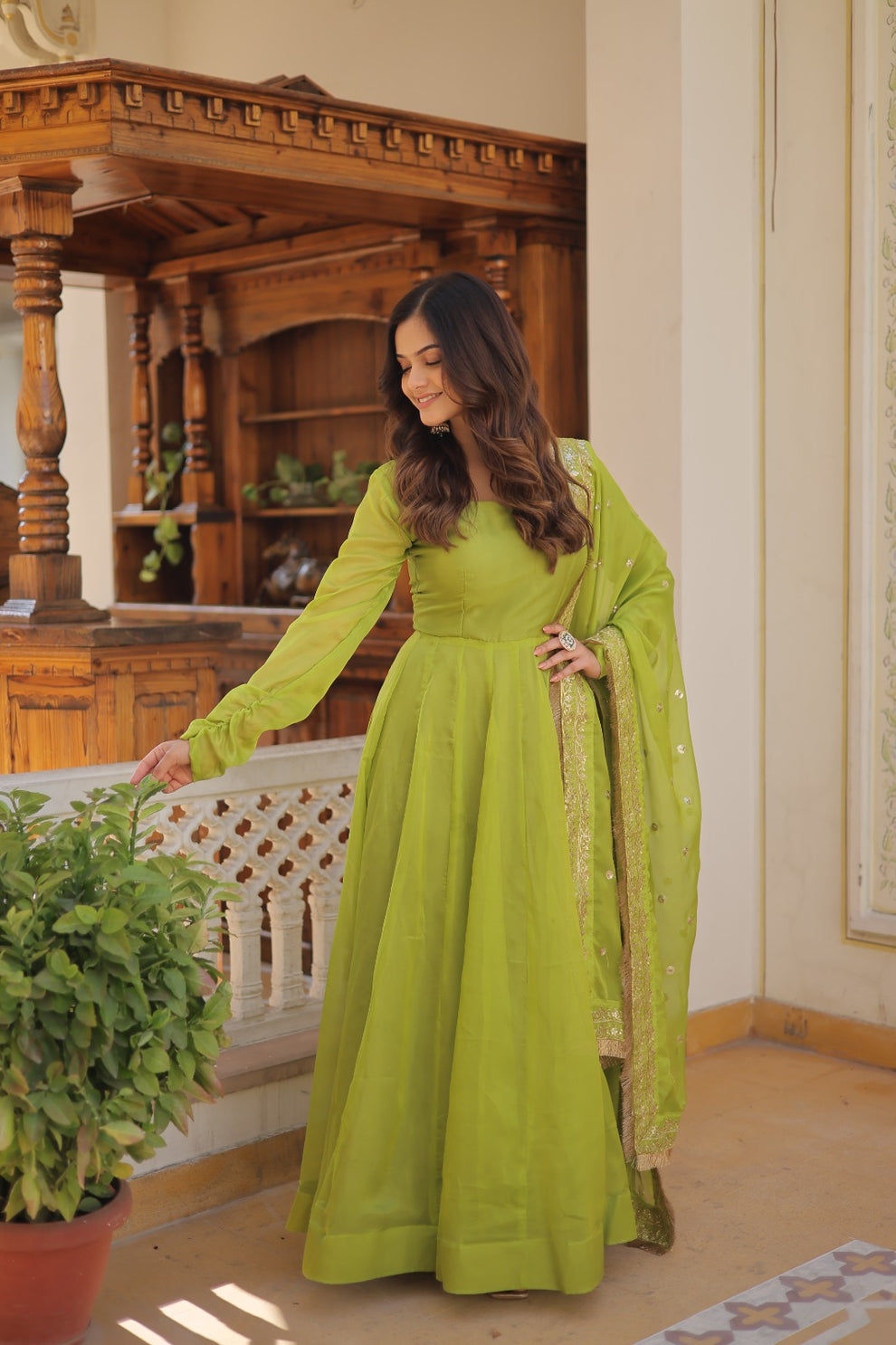 Green Color Beautiful Designer Party Wear Gown