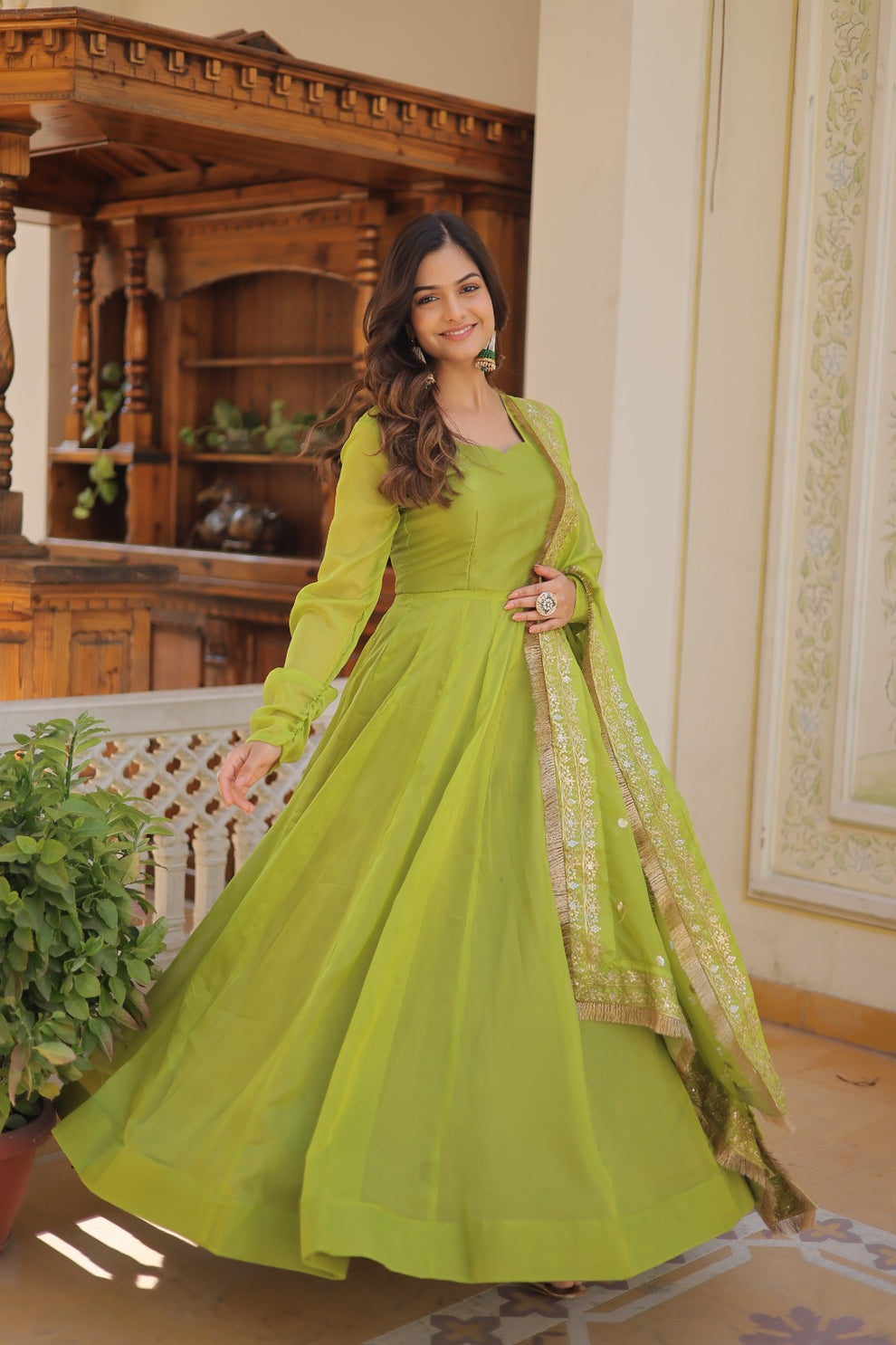 Green Color Beautiful Designer Party Wear Gown