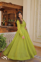 Green Color Beautiful Designer Party Wear Gown