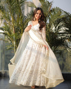 Audacious White Color Heavy Work Gown Designs