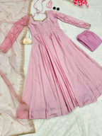 Alluring Sky Peach Color Heavy Work Gown Designs