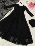 Audacious Black Color Designer Heavy Work Gown