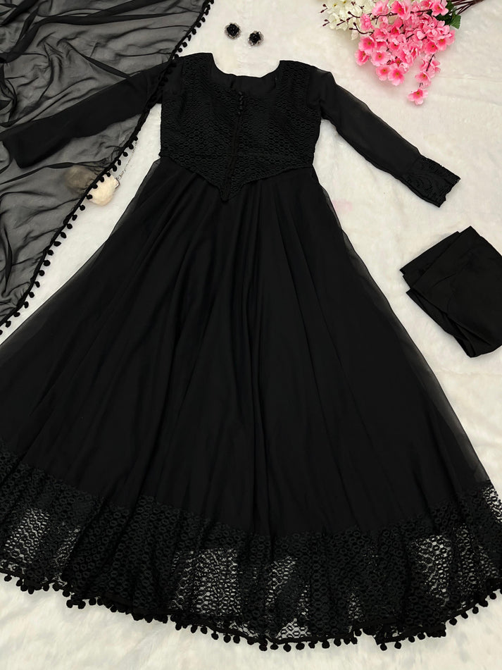 Audacious Black Color Designer Heavy Work Gown