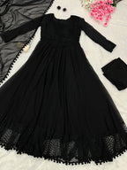 Audacious Black Color Designer Heavy Work Gown