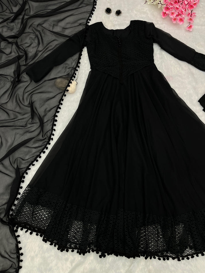 Audacious Black Color Designer Heavy Work Gown