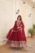 Audacious Red Color Party Wear Gown In Low Rate