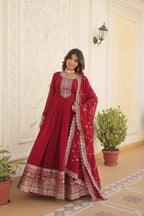 Audacious Red Color Party Wear Gown In Low Rate
