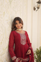 Audacious Red Color Party Wear Gown In Low Rate