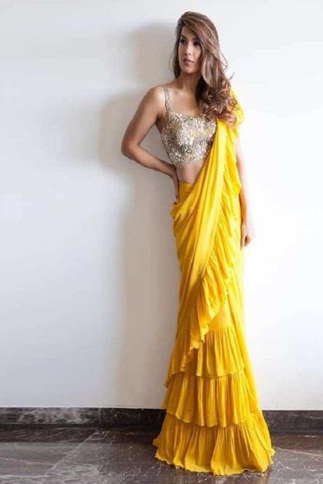 Yellow Color Party Wear Heavy Ruffle Saree SY 5338