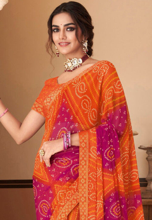 Bandhani Printed Saree With lacepati for daily wear saree