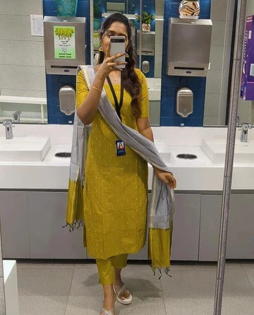 Yellow Pure Cotton Suit Set