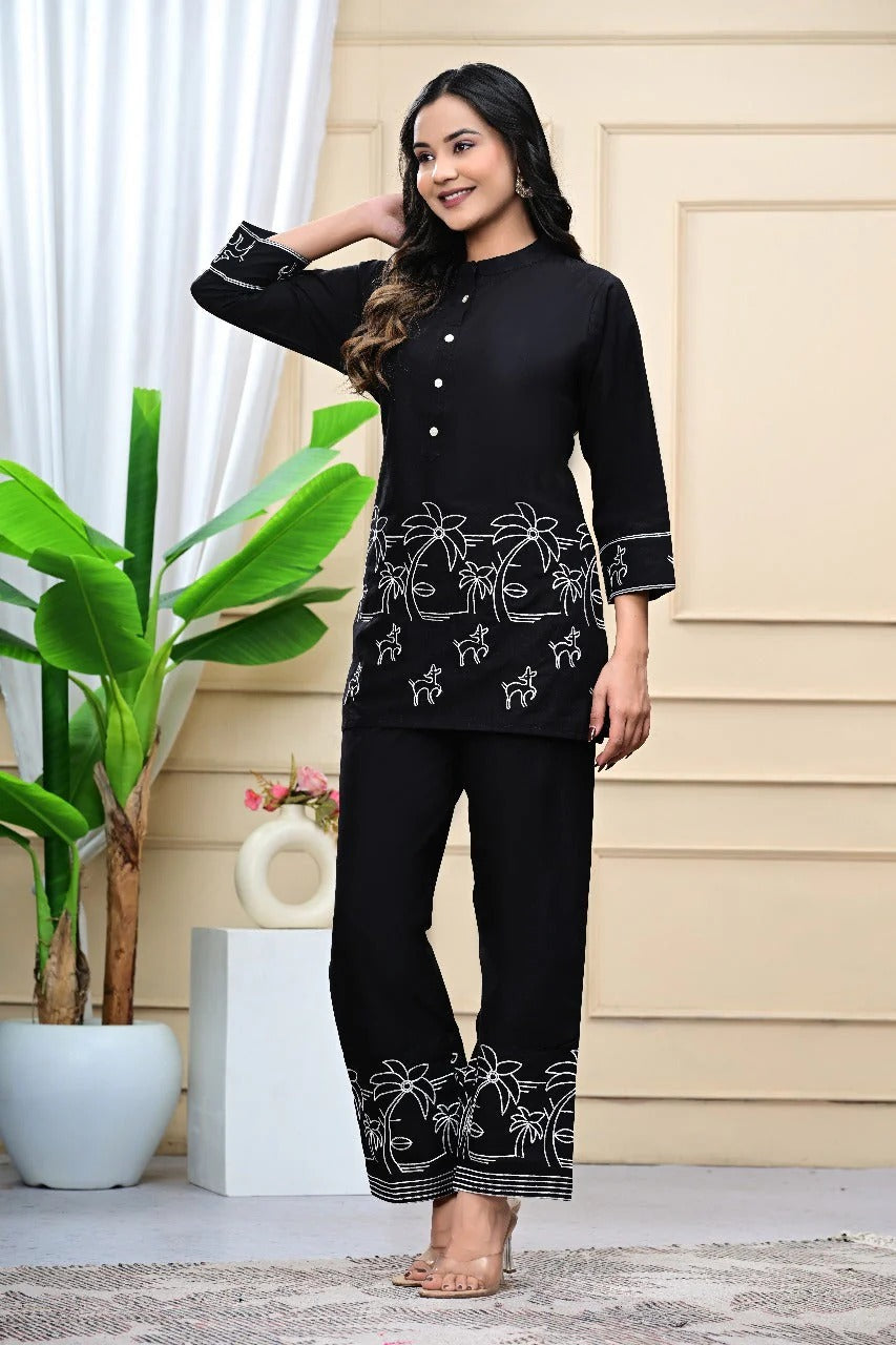 Tropical Noir Cotton Co-ord Set