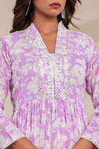 Elysian Bloom White Mul Cotton Anarkali Suit